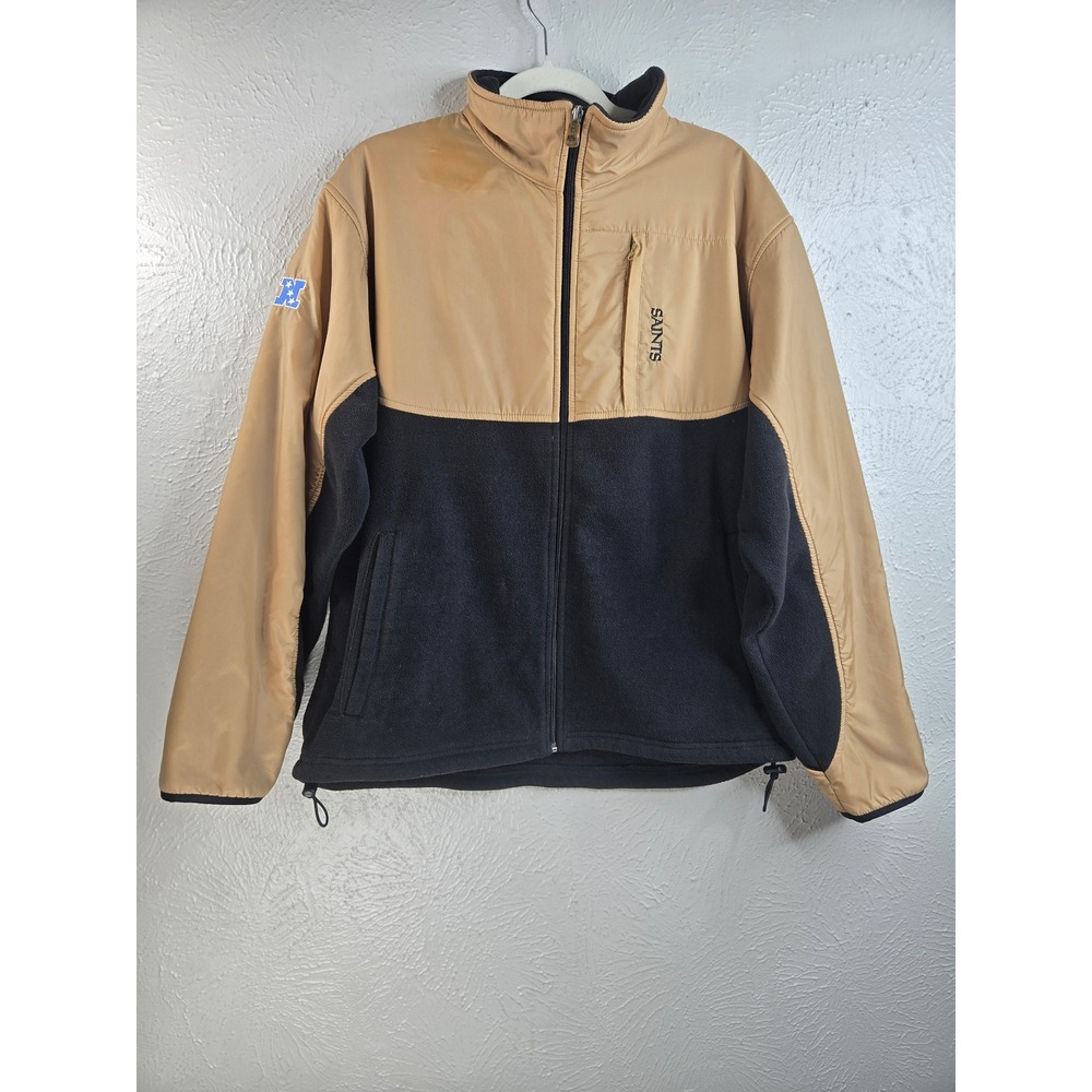 NFL New Orleans Saints Jacket Mens M Tan Black Fleece Nylon Full Zip Windbreaker